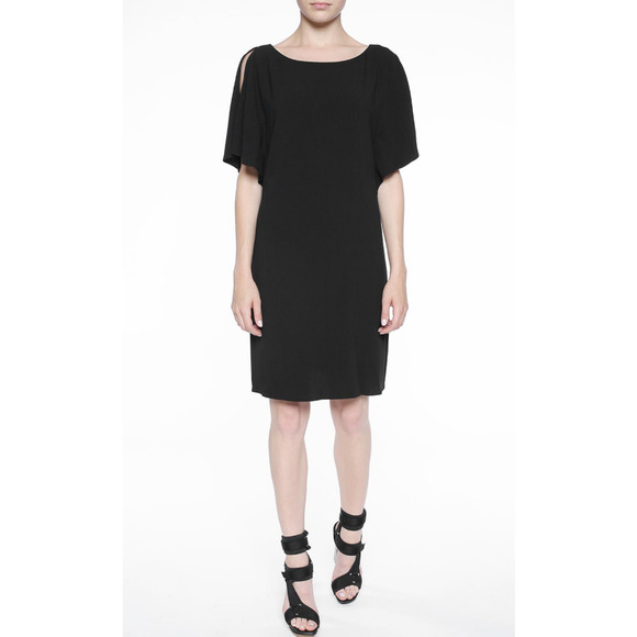 Theory Dresses & Skirts - NEW - THEORY Andzelika Black Dress Rosina Crepe Ruffled‎ Split Sleeve Size 6